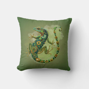 Oreiller jeté motif Iguane émeraude 