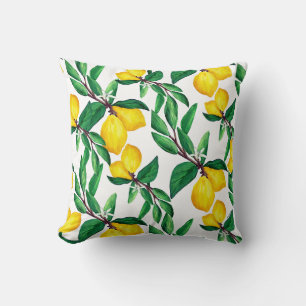 Oreiller jeté motif jaune vert feuille de citron