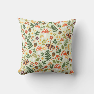 Oreiller jeté motif papillon de champignon de forê