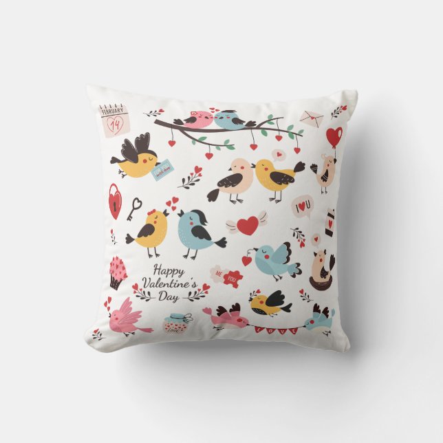 Oreiller jeté oiseaux de la Saint-Valentin fantais (Recto)