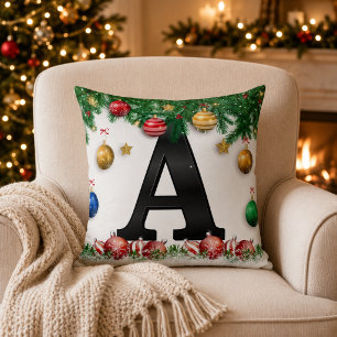 Oreiller jeté personnalisé avec monogramme de Noël