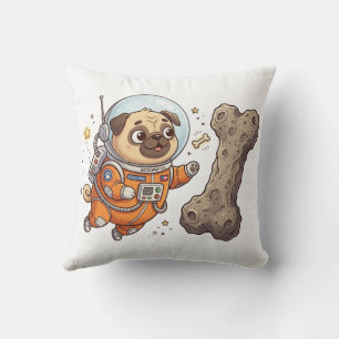 Oreiller jeté Pug de dessin animé portant un casqu
