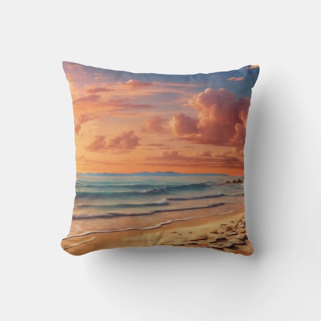 Oreiller jeté scène de plage de sable (Recto)