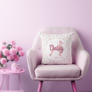 Oreiller jeté silhouette de caniche rose pastel pe