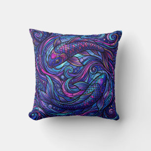 Oreiller jeté spirale de carpe koï – Art violet co