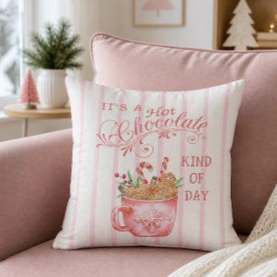 Oreiller jeté Tasse de Chocolat Chaud de Noël Rose