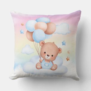 Oreiller jeté Teddy Bear avec ballons Ciel arc-en-