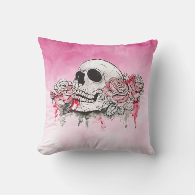 Oreiller jeté Tête de mort et Roses (Recto)