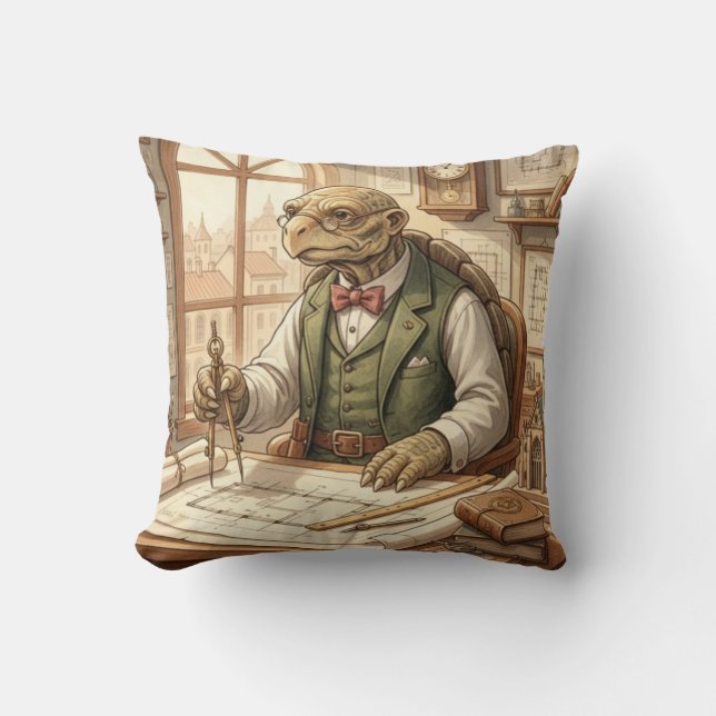 Oreiller jeté Tortue Architecte Vintage Wise (Recto)