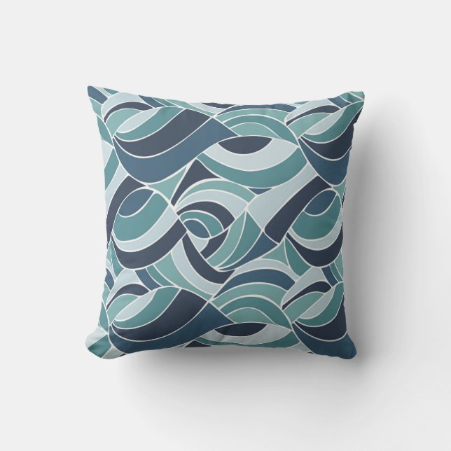 Oreiller jeté Vagues océaniques sarcelle et bleu (Recto)