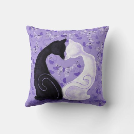 Oreiller jeté violet couple chat coeur papillons (Verso)