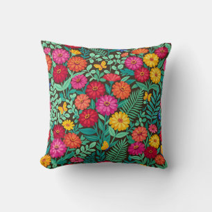 Oreiller jeté Zinnias papillons abstrait