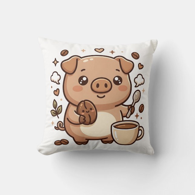 Oreiller Kawaii Coffee Pig (Recto)