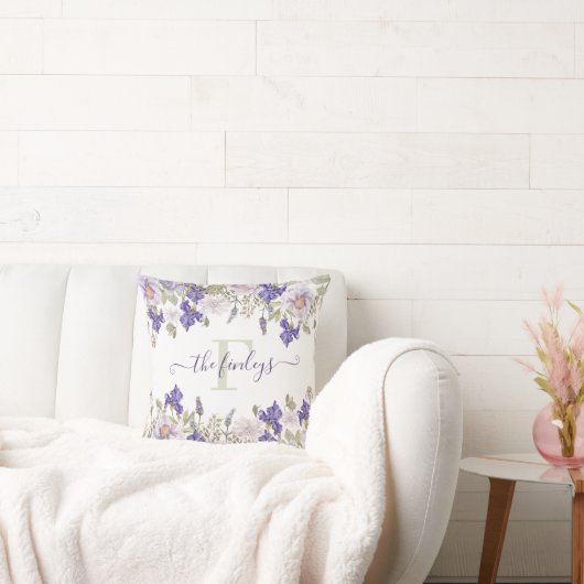 Oreiller Lavande Iris Aquarelle Monogrammé (Canapé)