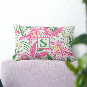 Oreiller lombaire à motif d'alligator rose et de v