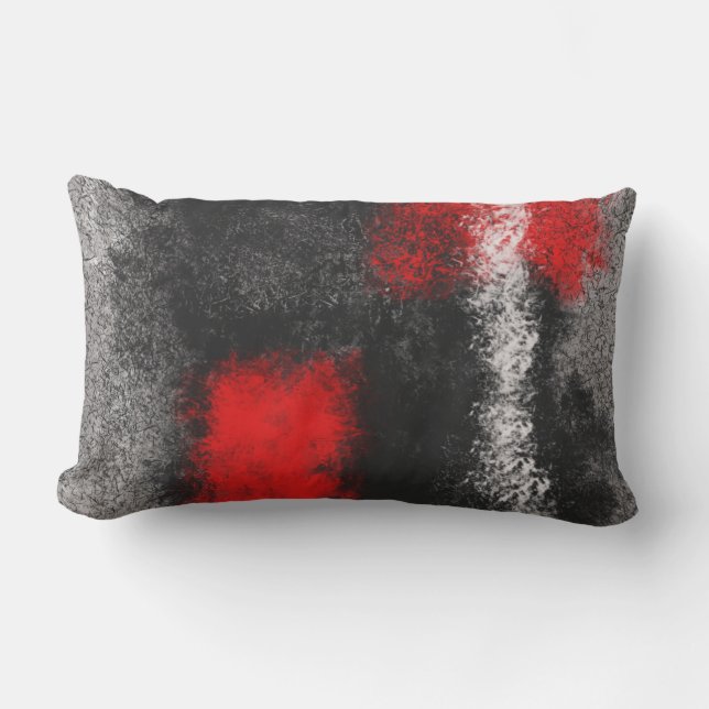 Oreiller lombaire abstrait gris foncé rouge et bla (Recto)