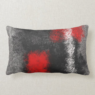 Oreiller lombaire abstrait gris foncé rouge et bla