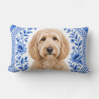 Oreiller lombaire floral bleu et blanc Goldendoodl