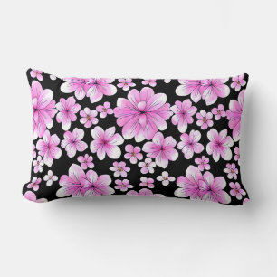 Oreiller lombaire floral rose et noir