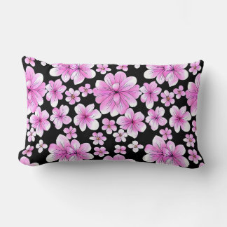 Oreiller lombaire floral rose et noir