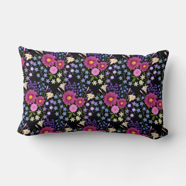 Oreiller lombaire noir Bouquet de fleurs (Verso)