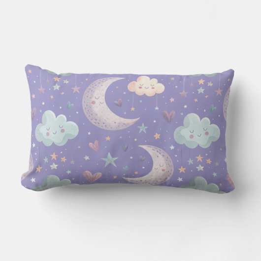 Oreiller Lombaire Violet Lune & Nuages (Recto)