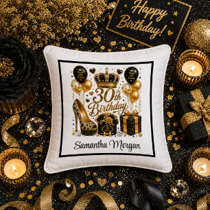 Oreiller Luxe Paillettes Or Noir 30e Anniversaire