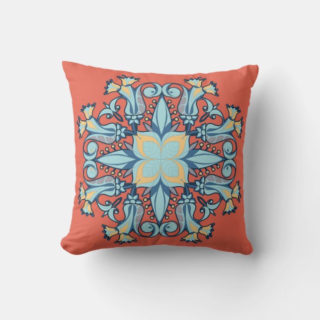 Oreiller Mandala Bloom en rouge corail (Recto)