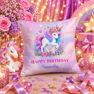 Oreiller Mémoire Licorne Arc-en-Ciel Pastel Fille
