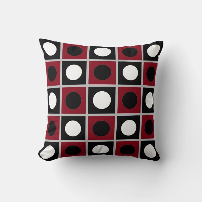 Oreiller Moderne Abstrait Noir Rouge & Blanc (Recto)