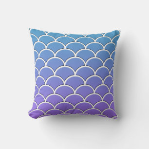 Oreiller motif vague japonais bleu clair et violet