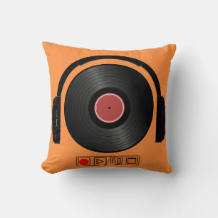 Oreiller musical casque disque vinyle rétro