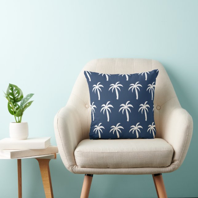 Oreiller Navy Palm Tree | Tropical Chic (Chaise)
