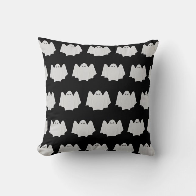 Oreiller noir et blanc pour l'Halloween Ghost mign (Recto)
