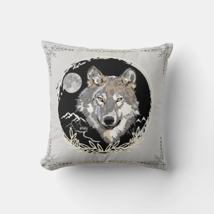 Oreiller noir gris loup