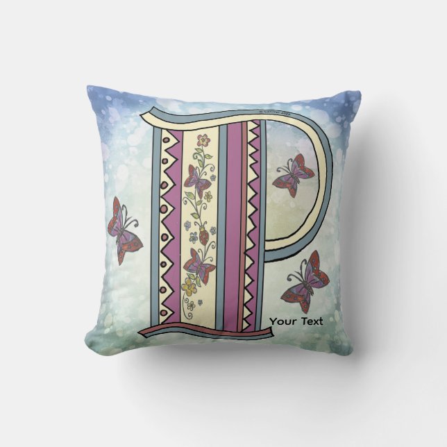 oreiller P monogramme floral (Recto)