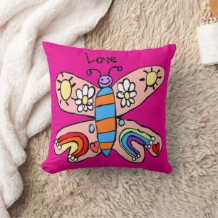 Oreiller Papillon Amoureux Rose Chaud
