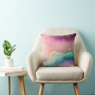 Oreiller pastel sérénité aquarelle avec veine doré