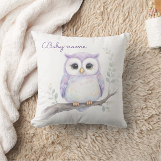 Oreiller personnalisé avec chouette bébé aquarelle
