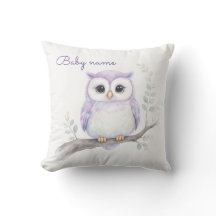 Oreiller personnalisé avec chouette bébé aquarelle