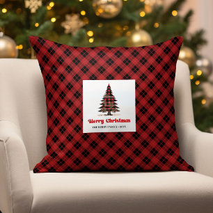 Oreiller personnalisé avec sapins de Noël à carrea