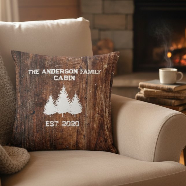 Oreiller personnalisé cabine en bois rustique (Créateur téléchargé)