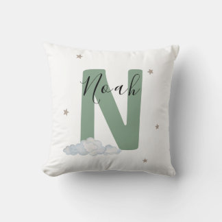 Oreiller personnalisé pour bébé vert sauge avec no