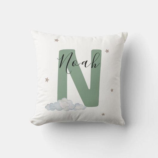 Oreiller personnalisé pour bébé vert sauge avec no (Recto)