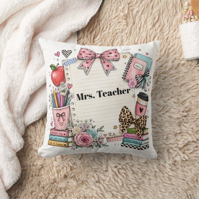 Oreiller personnalisé pour enseignant, style migno (Couverture)