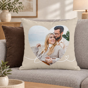 Oreiller Photo Couple Cœur Script Amour Beige