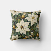 Oreiller Poinsettia Blanc de Noël