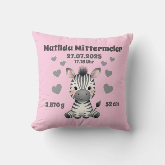 Oreiller pour bébé - Zebra - personnalisable. (Recto)