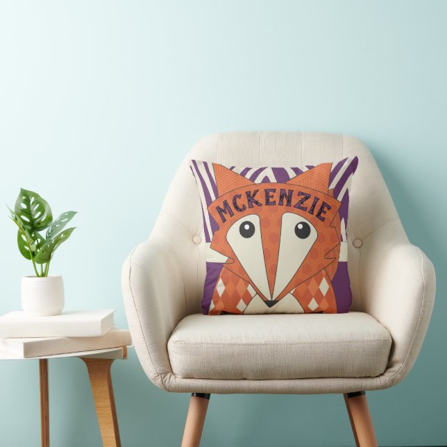 Oreiller Renard stylisé Monogrammé Terracotta (Chaise)