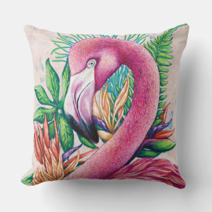 Oreiller rose Flamant rose Tropical